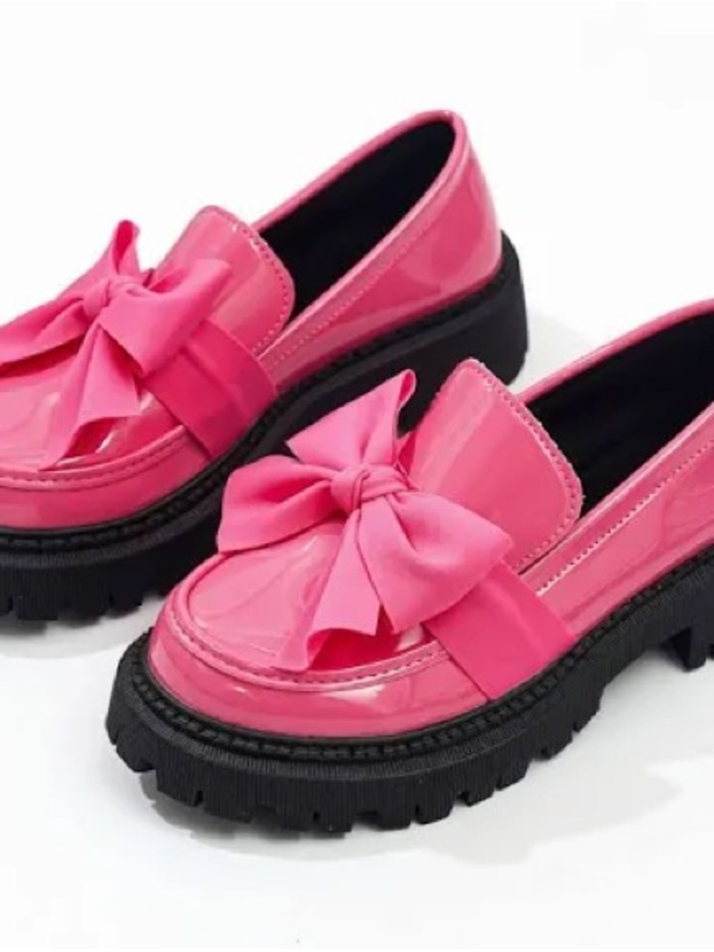 Pink Bow Loafer Platform Shoes - Women
